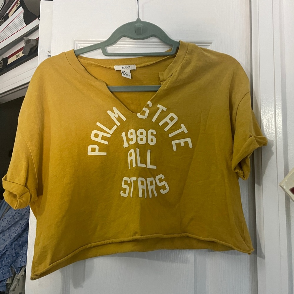 Junior's Forever 21 Small Yellow Graphic Crop Top